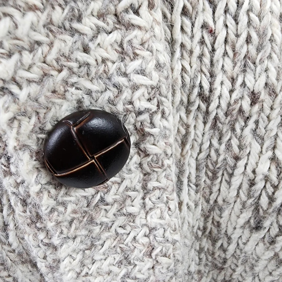 Vintage Wool  Blend Shawl Collar Grampa Cardigan Cream Brown Heather Size Large - Picture 6 of 13